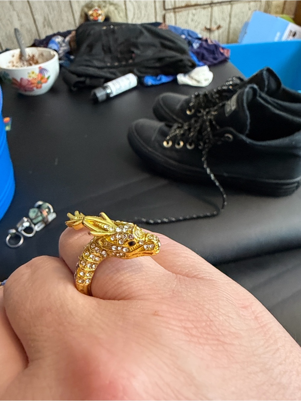Gold Dragon Head Men’s Ring with Crystal Accents new without tags